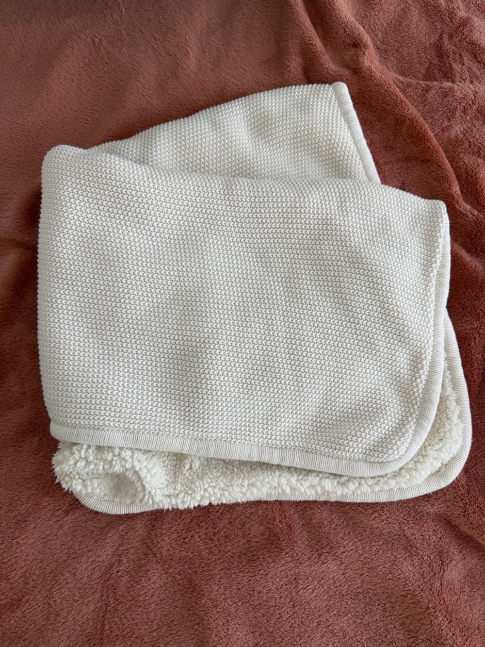 Baby Cozy Cream Reversible Knit and Sherpa Blanket
